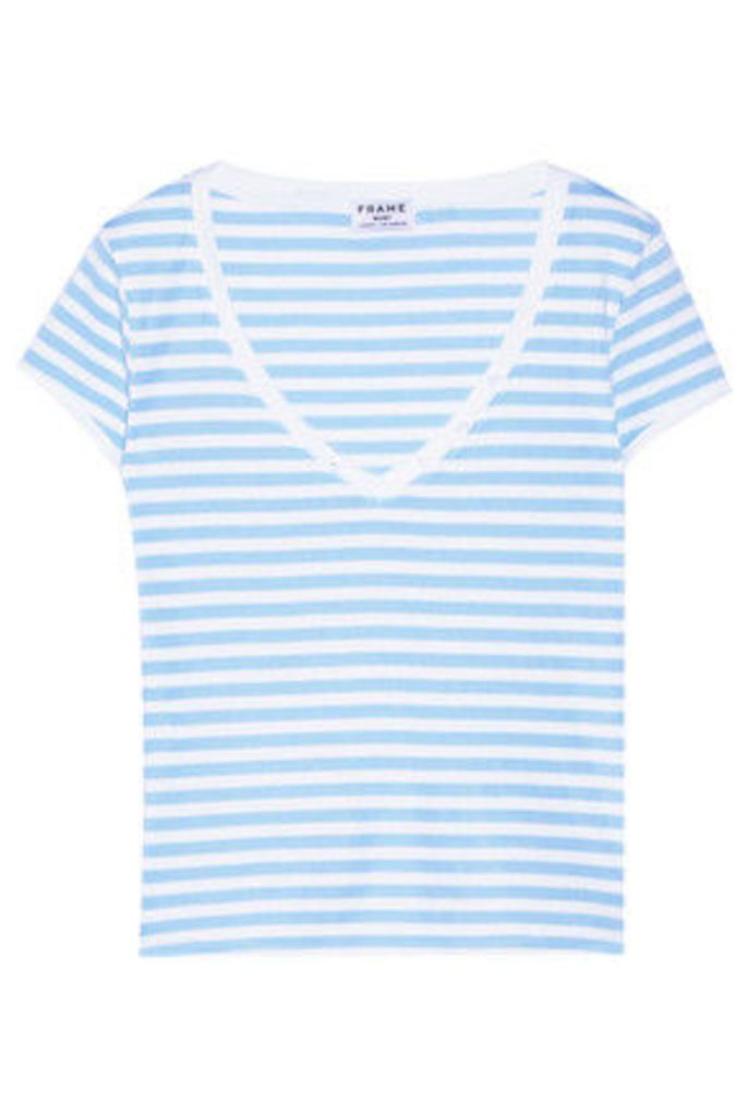FRAME - Le Button Striped Stretch-cotton Jersey T-shirt - Blue