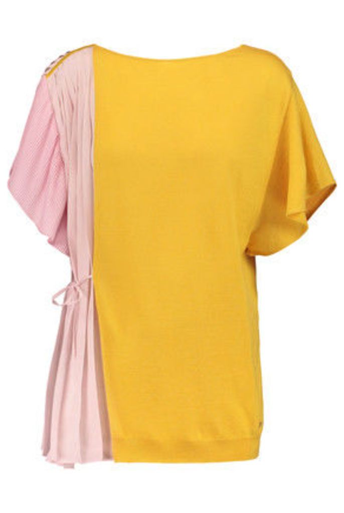 Vionnet - PlissÃ© Crepe-paneled Wool, Cashmere And Silk-blend Jersey Top - Yellow