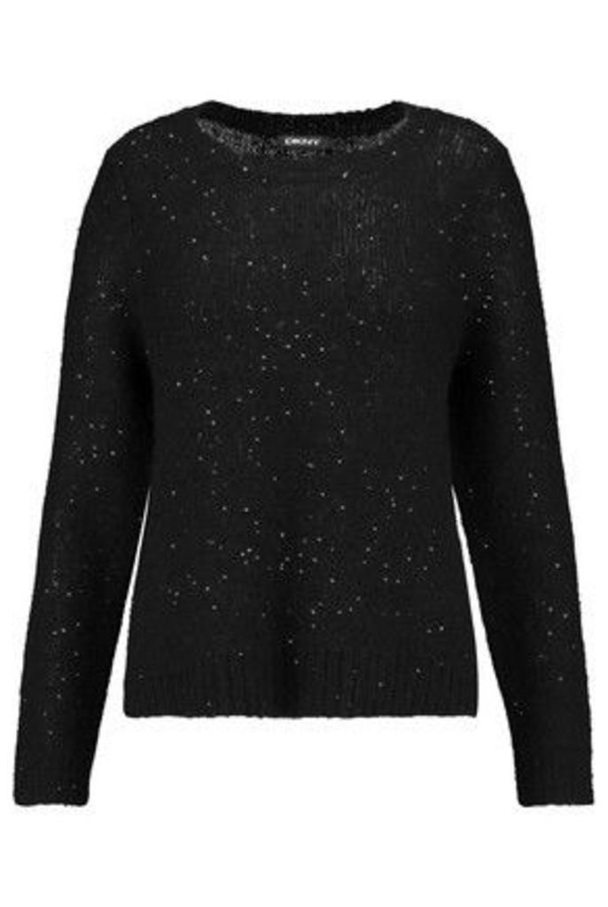 DKNY - Sequined Textured-knit Sweater - Black