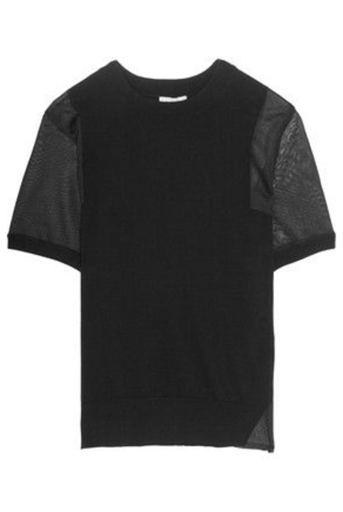 DKNY - Sheer-paneled Cotton-blend Top - Black