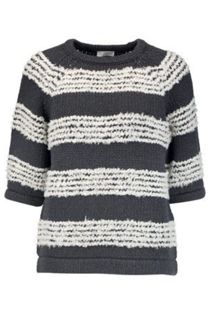 Brunello Cucinelli - BouclÃ©-paneled Cotton-blend Sweater - Dark gray
