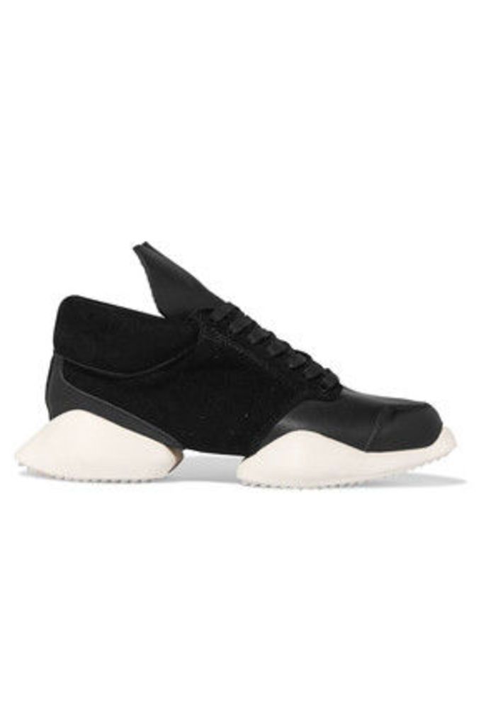 Rick Owens - + Adidas Leather And Perforated Suede Sneakers - Black