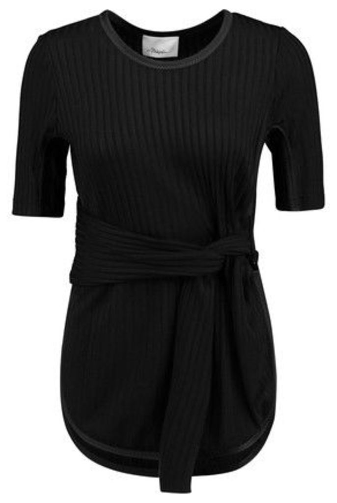 3.1 Phillip Lim - Tie-front Ribbed Stretch-jersey Top - Black