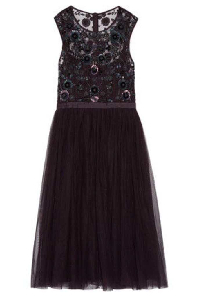 Needle & Thread - Pleated Embellished Tulle Midi Dress - Grape
