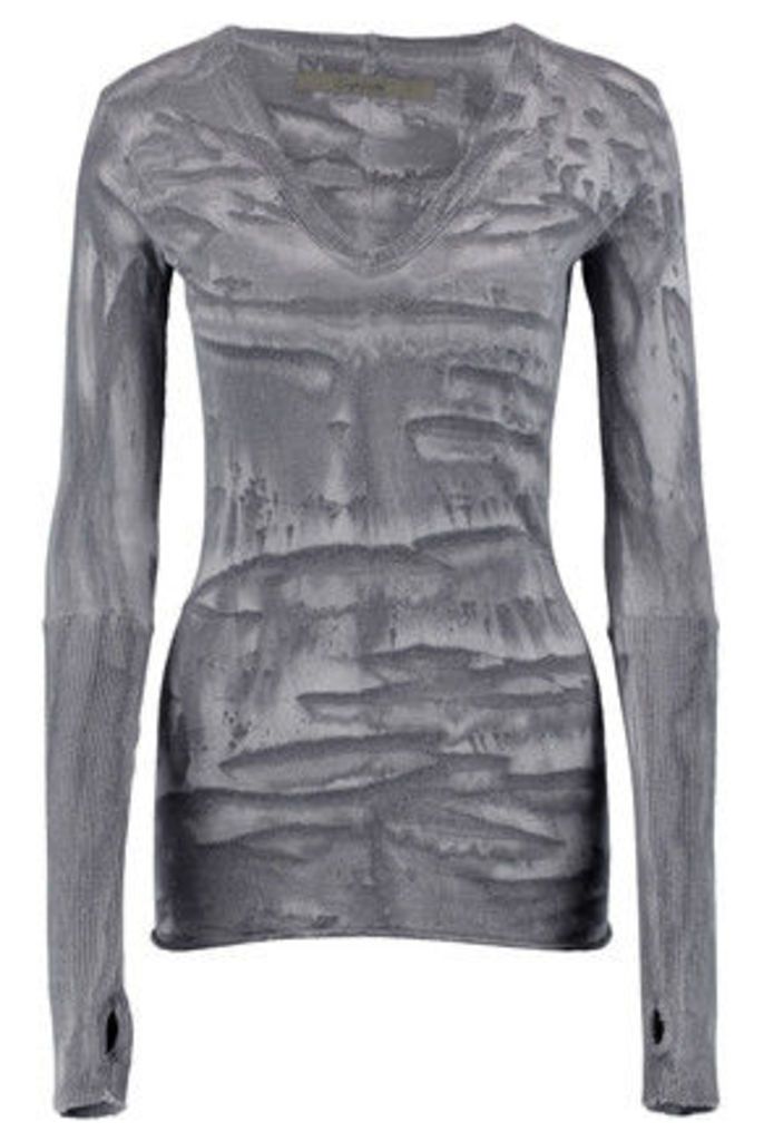 ENZA COSTA - Printed Cotton And Cashmere-blend Top - Gray