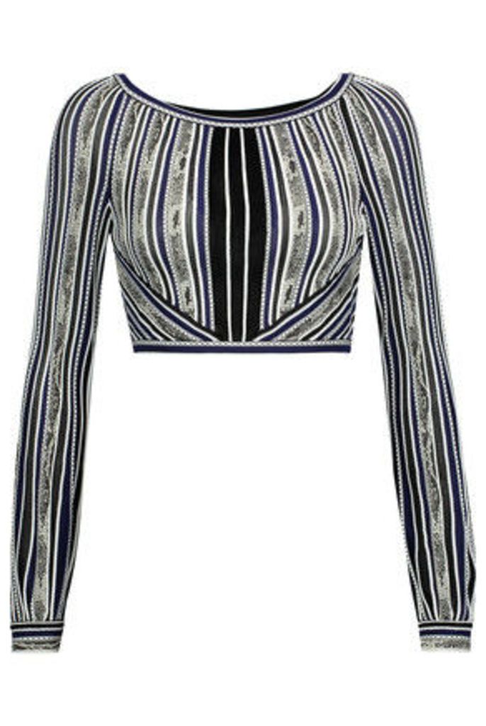 Roberto Cavalli - Cropped Embroidered Stretch-knit Top - Multi