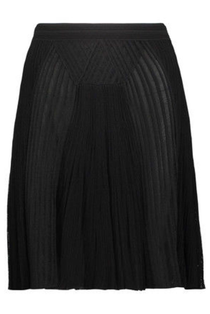 Roberto Cavalli - Pleated Ribbed And Open-knit Mini Skirt - Black