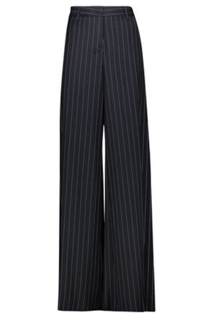 Roberto Cavalli - Striped Wool-blend Wide-leg Pants - Midnight blue