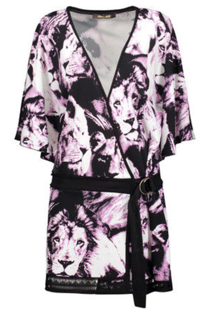 Roberto Cavalli - Wrap-effect Printed Jersey Mini Dress - Purple