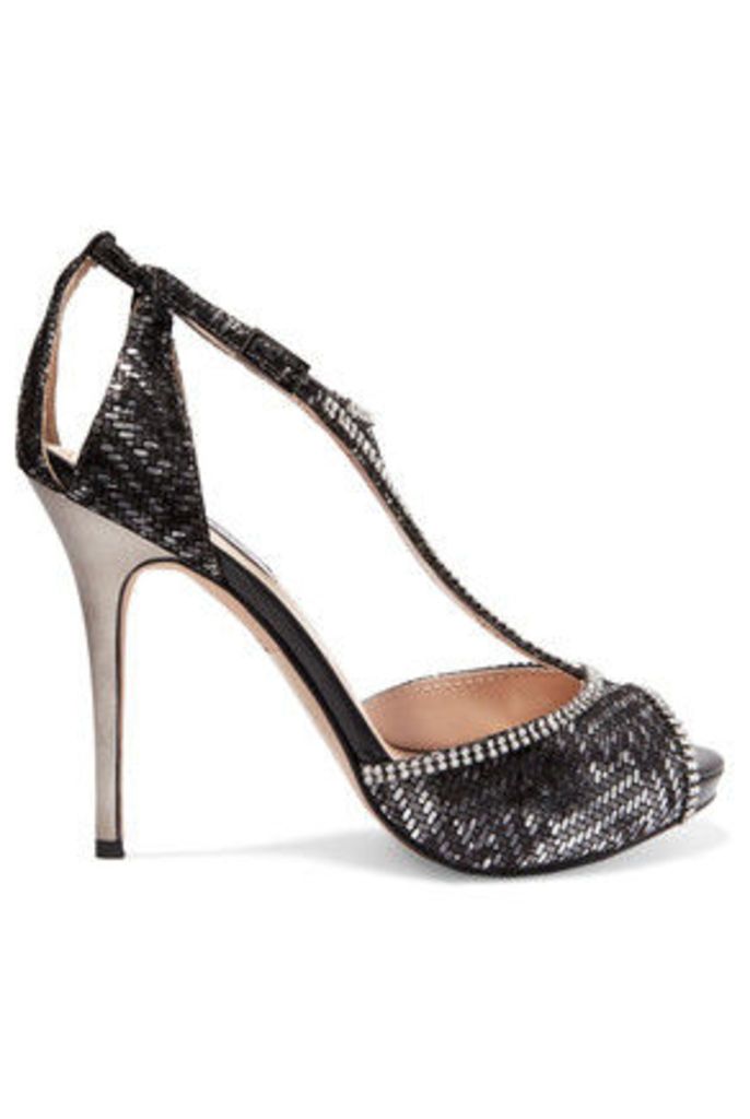 Lucy Choi London - Titania Crystal-embellished Jacquard And Suede T-bar Sandals - Black