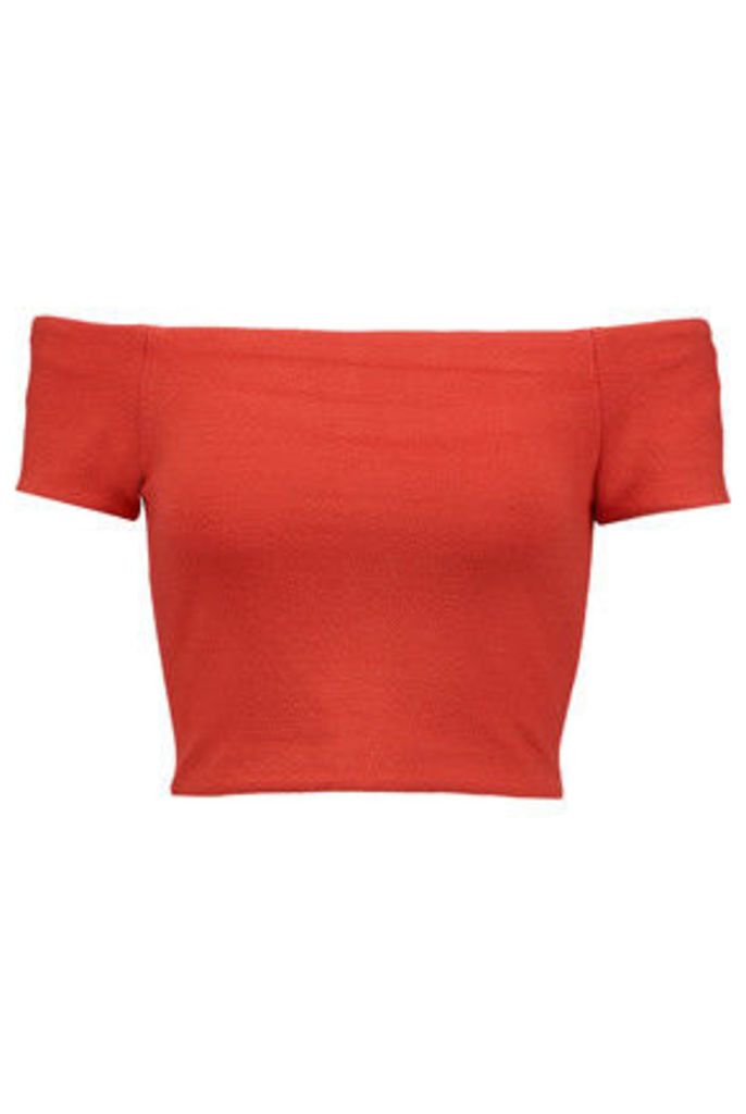 Alice + Olivia - Gracelyn Cropped Off-the-shoulder Crepe Top - Tomato red