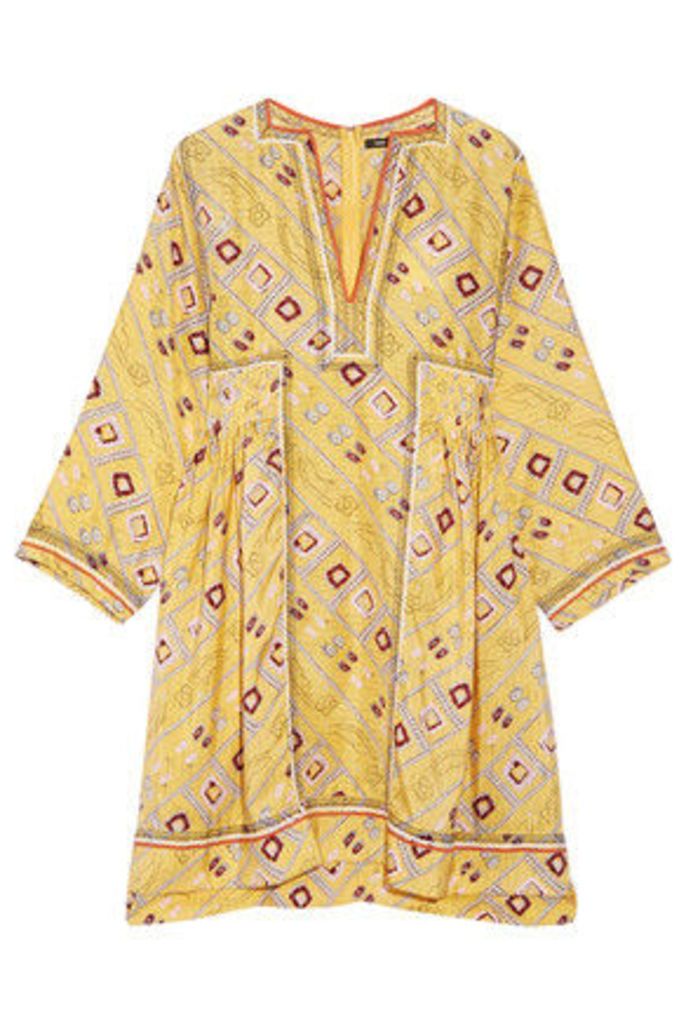 Isabel Marant - Thurman Embroidered Printed Silk Dress - Pastel yellow