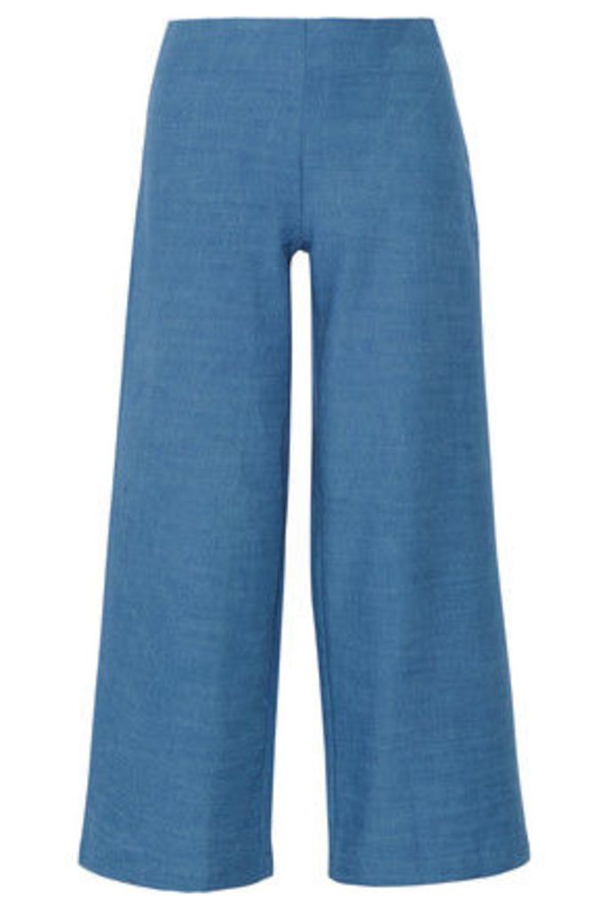 Solid and Striped - The Side Zip Cotton-chambray Flared Pants - Mid denim