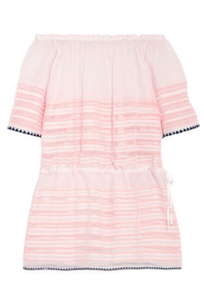 LemLem - Nadia Off-the-shoulder Striped Cotton-blend Gauze Mini Dress - Peach