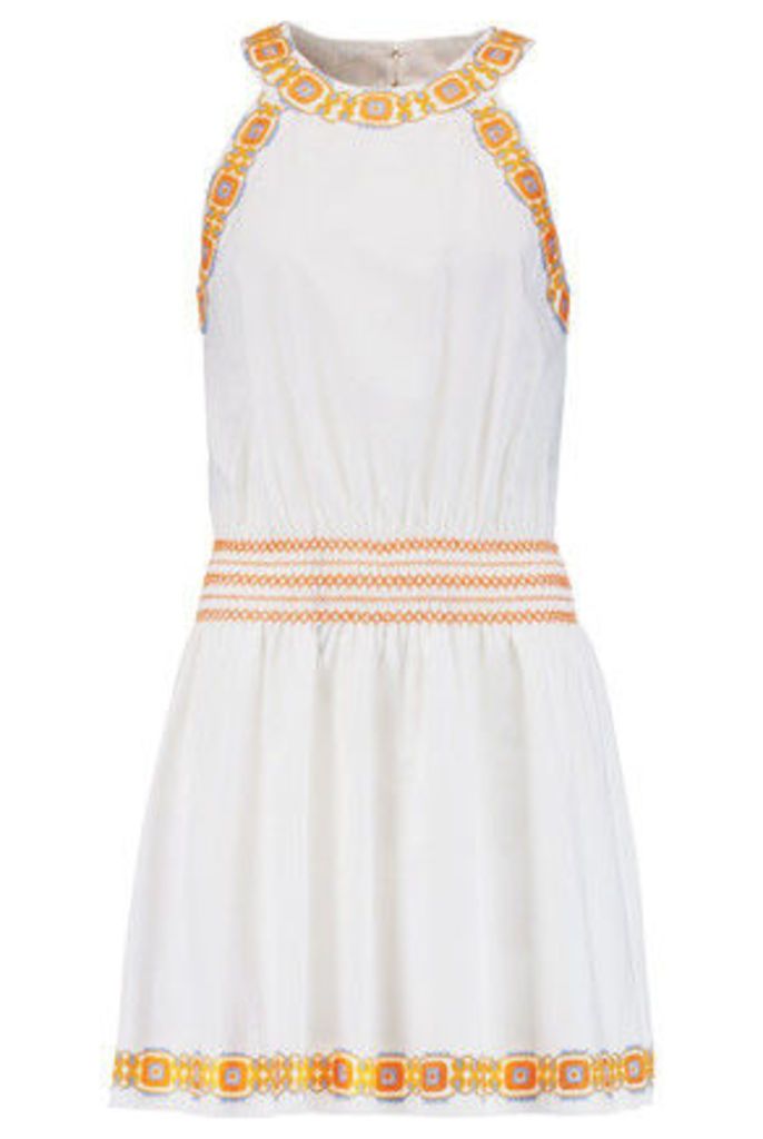 Tory Burch - Bridget Embroidered Striped Cotton Mini Dress - White