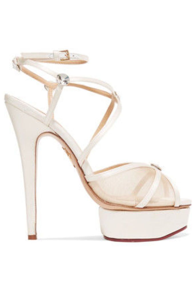 Charlotte Olympia - Isadora Embellished Satin And Mesh Sandals - White