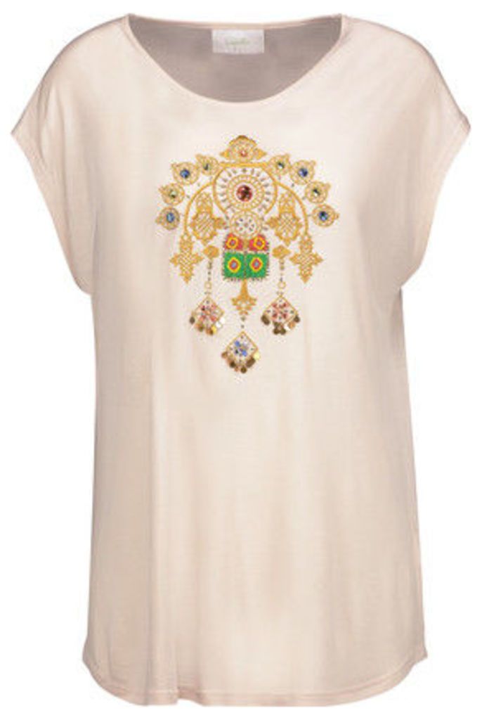 Camilla - Amulet Embellished Embroidered Jersey T-shirt - Beige