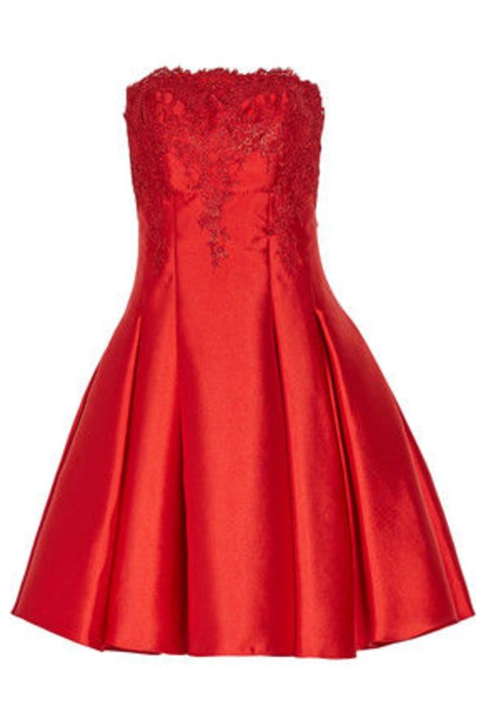 Mikael Aghal - Strapless Pleated Lace And Duchesse Satin-twill Mini Dress - Red