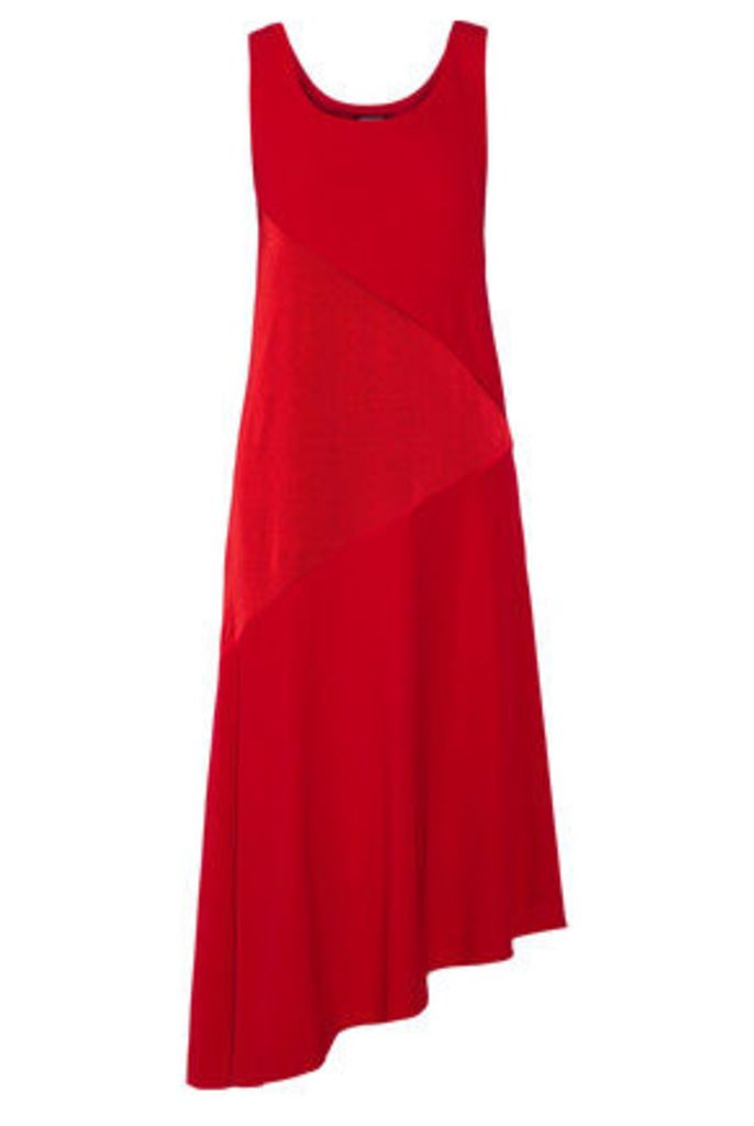 DKNY - Asymmetric Paneled Satin And Crepe Midi Dress - Red