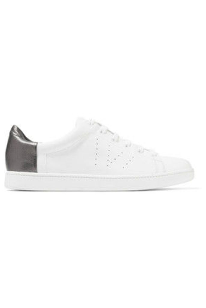 Vince - Varin Metallic Paneled Textured And Perforated Leather Sneakers - White