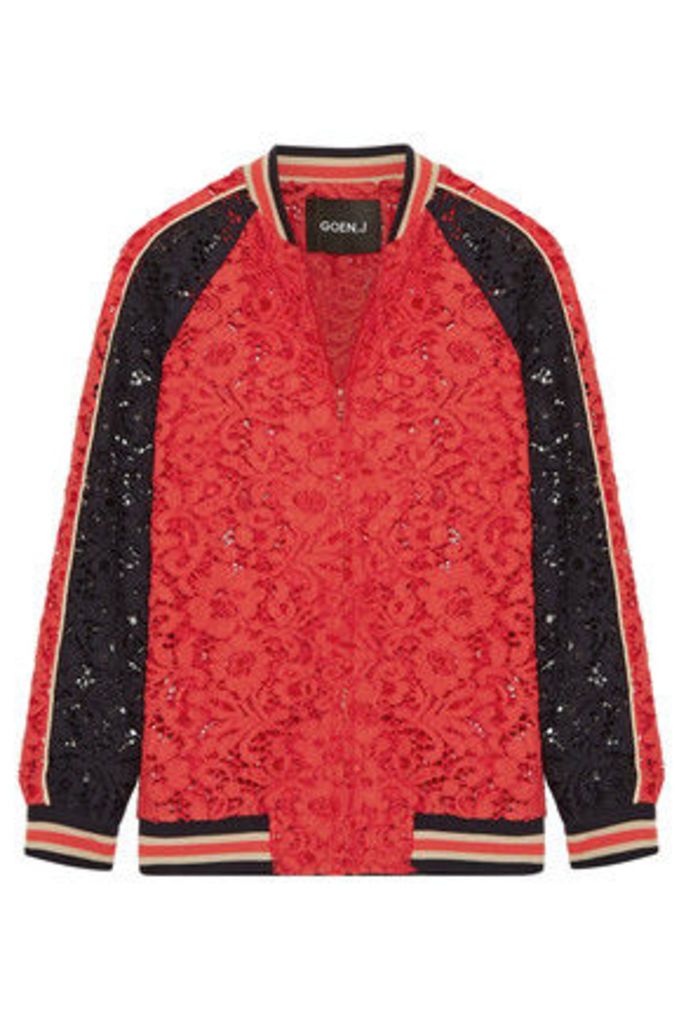 Goen J - Cotton-blend Corded Lace Bomber Jacket - Red