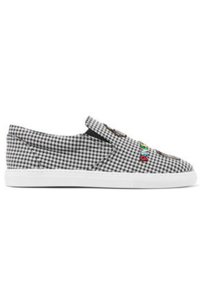 Mira Mikati - AppliquÃ©d Houndstooth Canvas Slip-on Sneakers - Gray