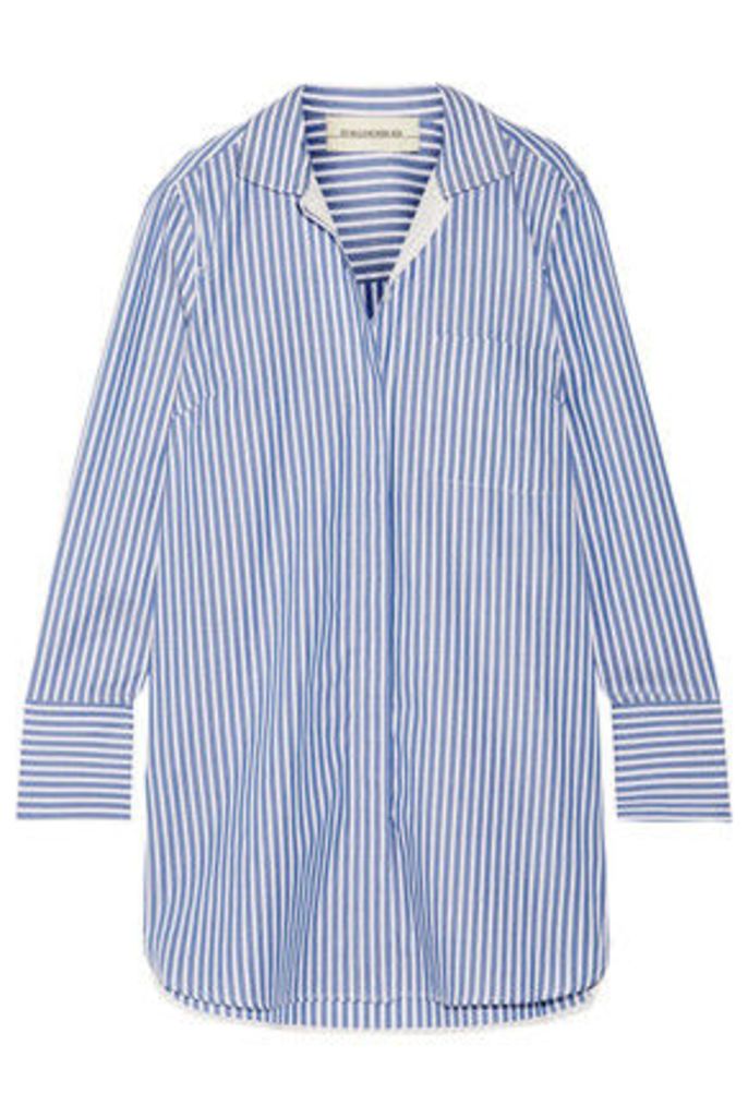 By Malene Birger - Anafrina Silk-trimmed Striped Cotton-poplin Shirt - Sky blue