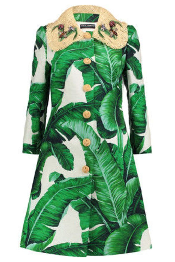 Dolce & Gabbana - Raffia-trimmed Printed Cotton-blend Brocade Coat - Green