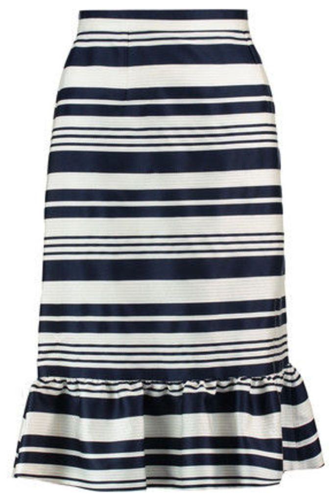 REDValentino - Stripe Ruffle-trimmed Faille Skirt - Blue