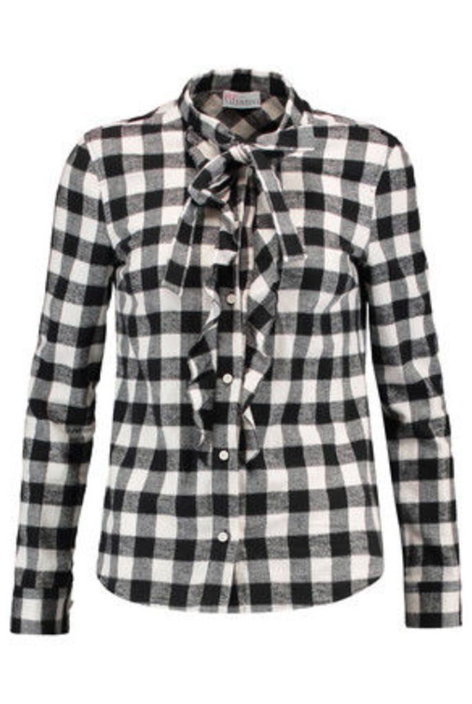 REDValentino - Pussy-bow Ruffle-trimmed Checked Brushed Cotton Shirt - Ivory