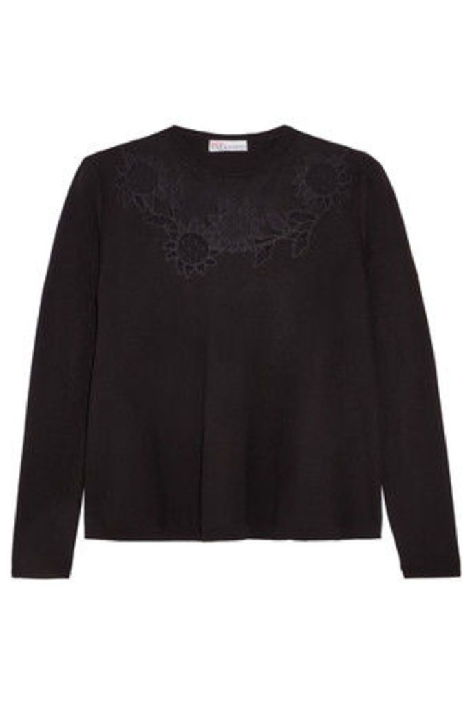 REDValentino - Embroidered Mesh-trimmed Knitted Sweater - Black