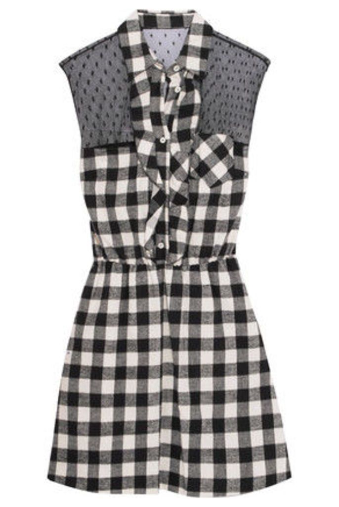REDValentino - Ruffled Swiss-dot Tulle-paneled Checked Cotton Mini Dress - Black