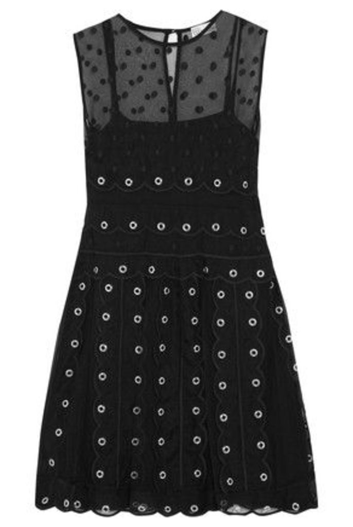 REDValentino - Eyelet-embellished Embroidered Silk-organza Mini Dress - Black