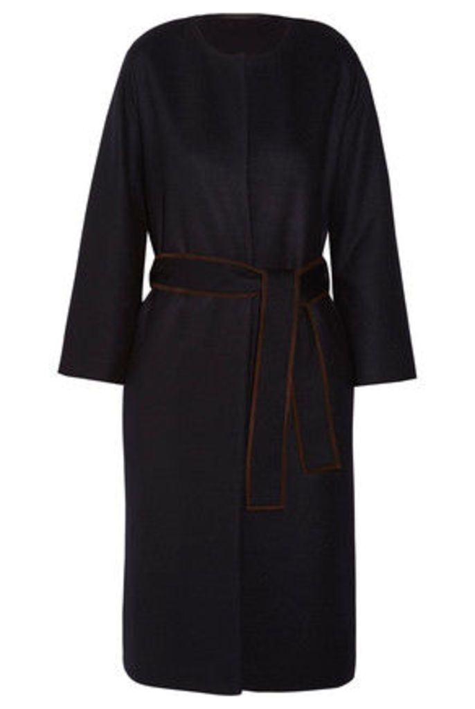 The Row - Duna Belted Suede-trimmed Felted Wool-blend Coat - Midnight blue