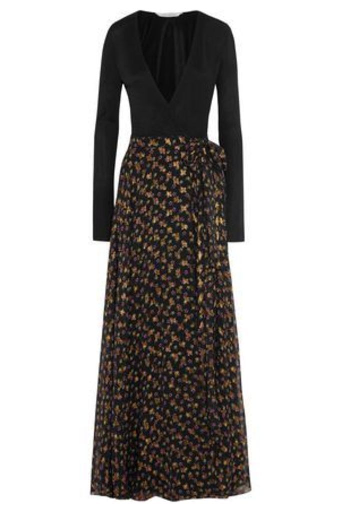 Diane Von Furstenberg Woman Aviva Printed Fil CoupÃ© Silk-blend And Stretch-knit Wrap Gown Black Size 8