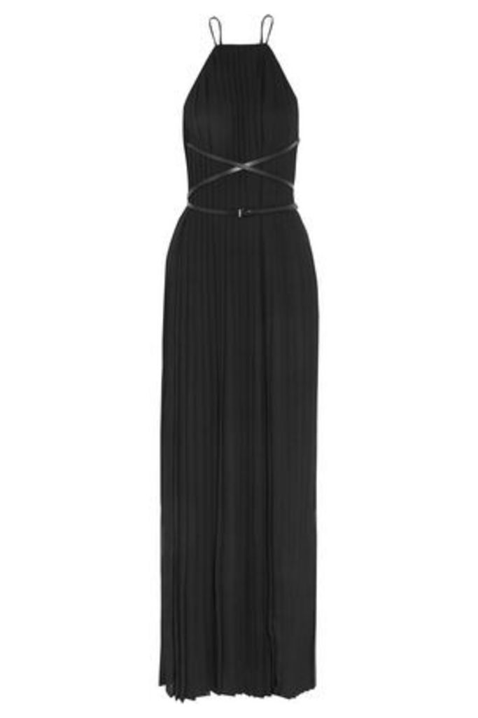 Michael Kors Collection Woman Belted PlissÃ©-chiffon Gown Black Size 6