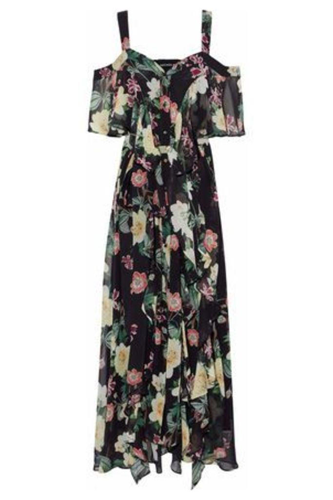 Nicholas Woman Cold-shoulder Layered Floral-print Silk-chiffon Maxi Dress Black Size 4
