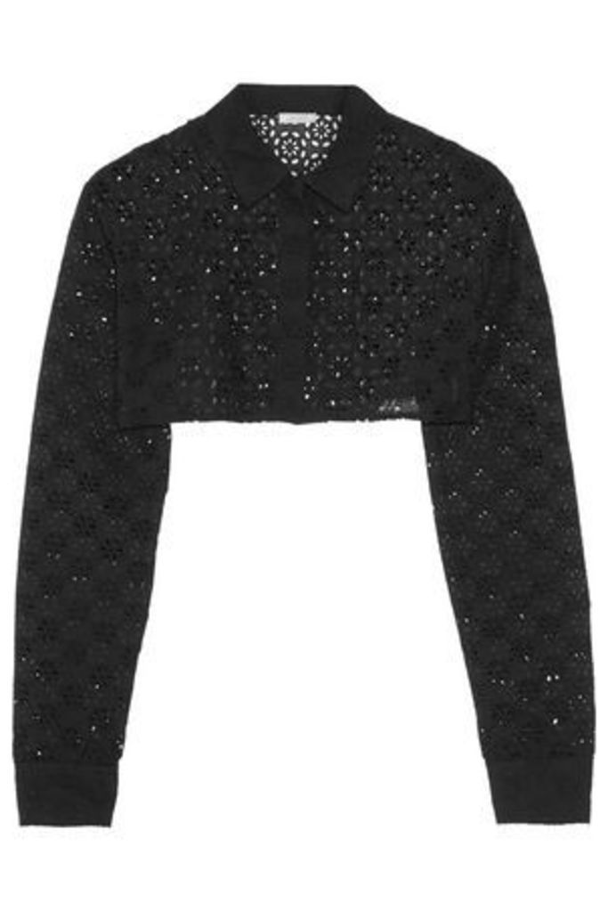 Nina Ricci Woman Cropped Broderie Anglaise Cotton Jacket Black Size 38
