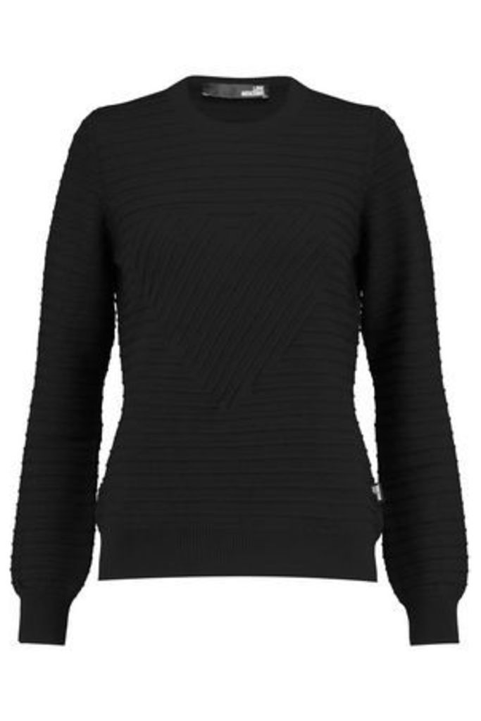 Love Moschino Woman Ribbed Wool Sweater Black Size 48