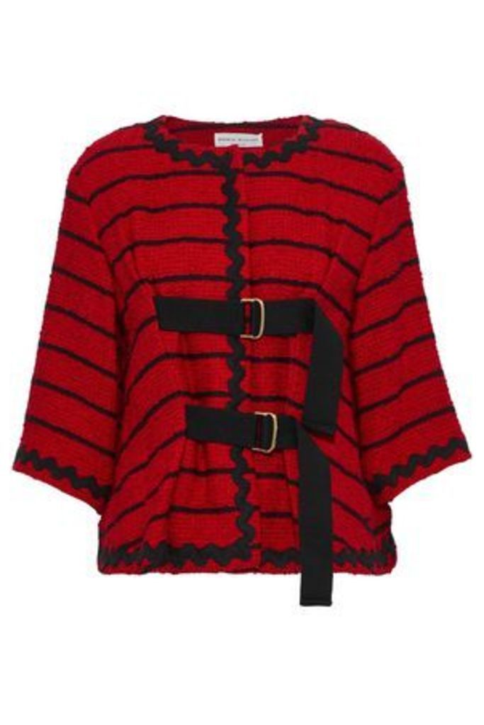 Sonia Rykiel Woman Buckled Striped Cotton-blend BouclÃ©-tweed Jacket Crimson Size 38