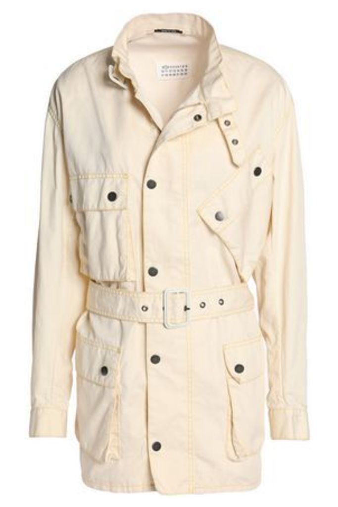 Maison Margiela Woman Belted Cotton And Linen-blend Jacket Cream Size 40