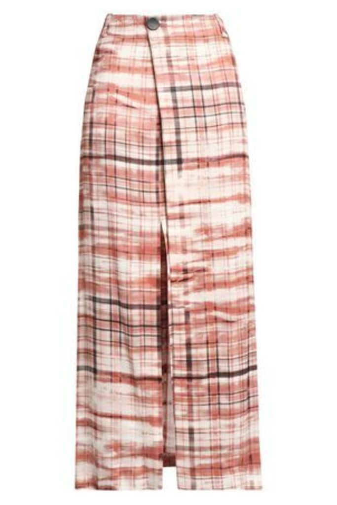 Joseph Woman Checked Satin-crepe Wrap Skirt Brick Size 38