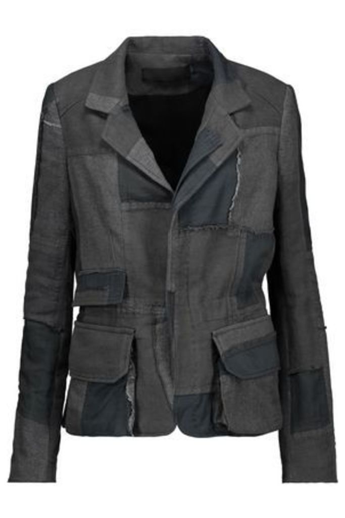 Haider Ackermann Woman Distressed Patchwork Cotton And Linen-twill Jacket Anthracite Size 38