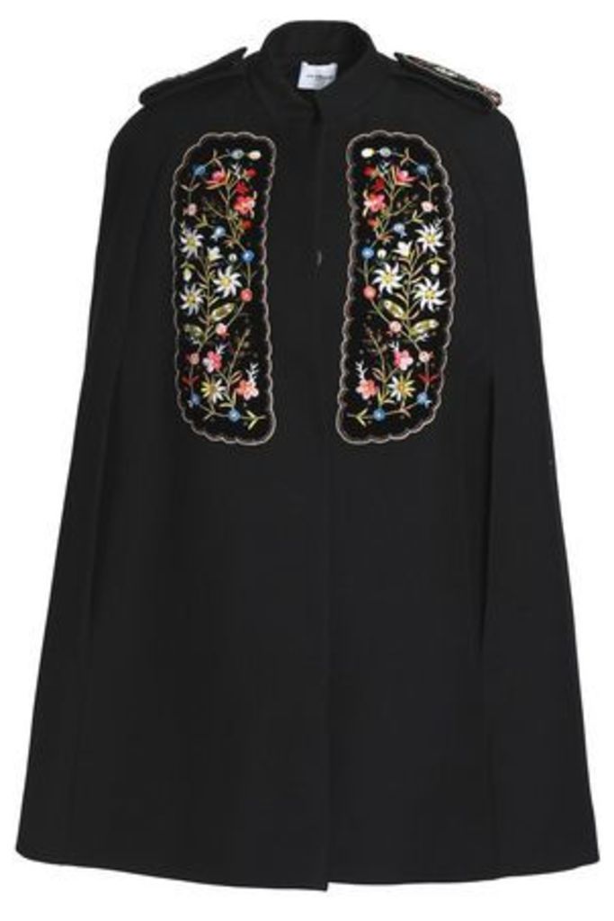 Vilshenko Woman Embellished Velvet-appliquÃ©d Gabardine Cape Black Size 12