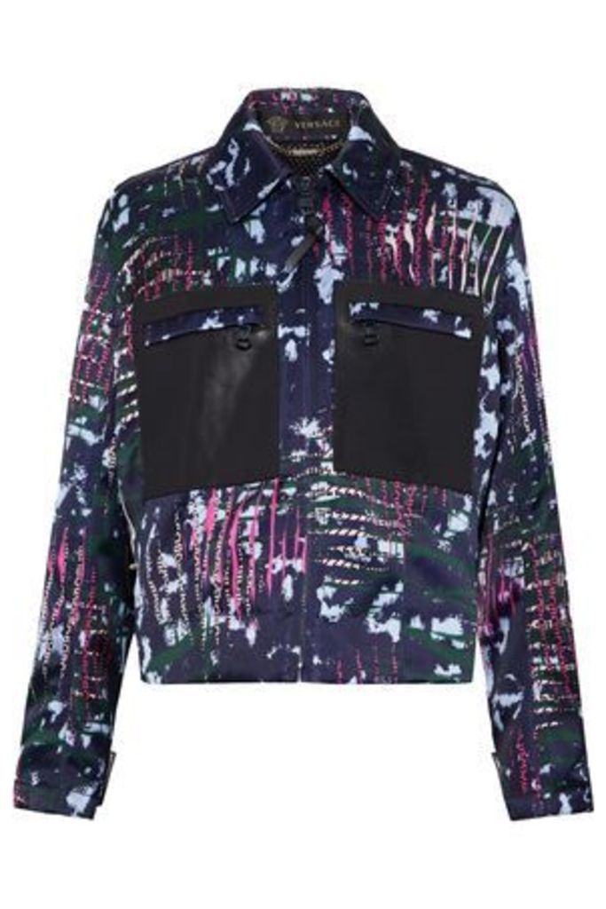 Versace Woman Leather-paneled Printed Duchesse-satin Jacket Multicolor Size 44