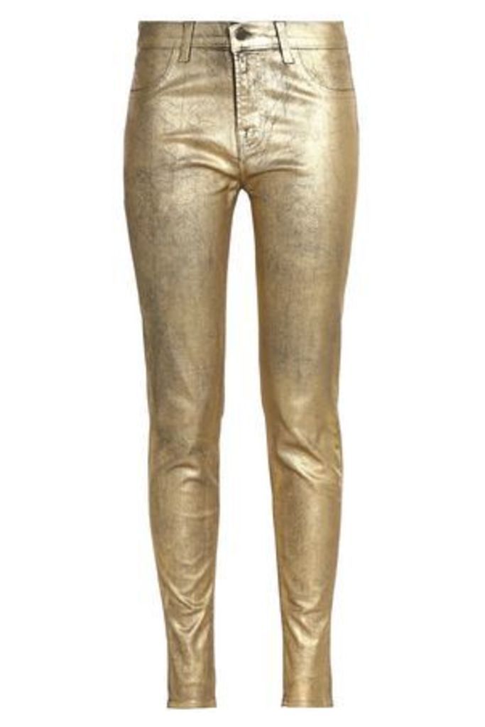 J Brand Woman 801 Metallic-coated Mid-rise Skinny Jeans Gold Size 26