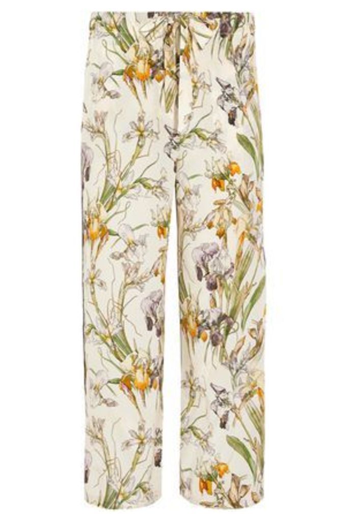 Alexander Mcqueen Woman Floral-print Silk Wide-leg Pants Cream Size 38