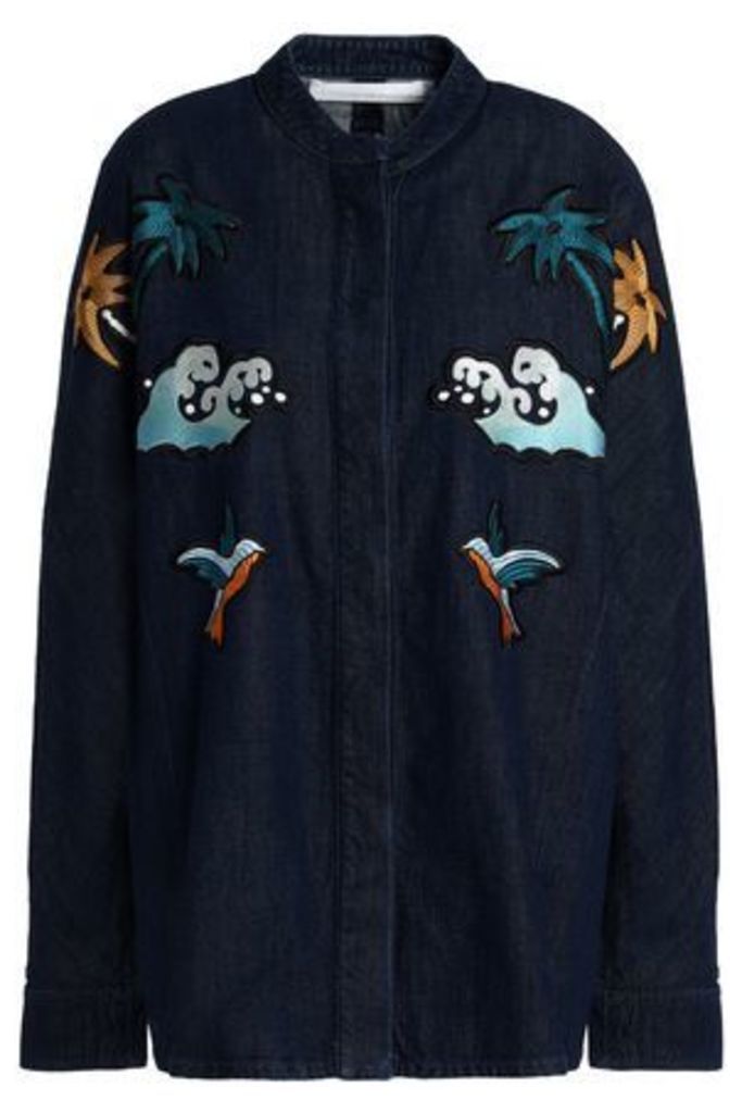 Victoria, Victoria Beckham Woman Embroidered Denim Jacket Dark Denim Size 8