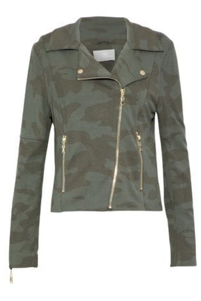 Tart Collections Woman Gracia Printed Jersey Biker Jacket Army Green Size L