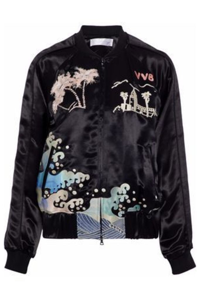 Victoria, Victoria Beckham Woman Embroidered Satin Bomber Jacket Black Size 8